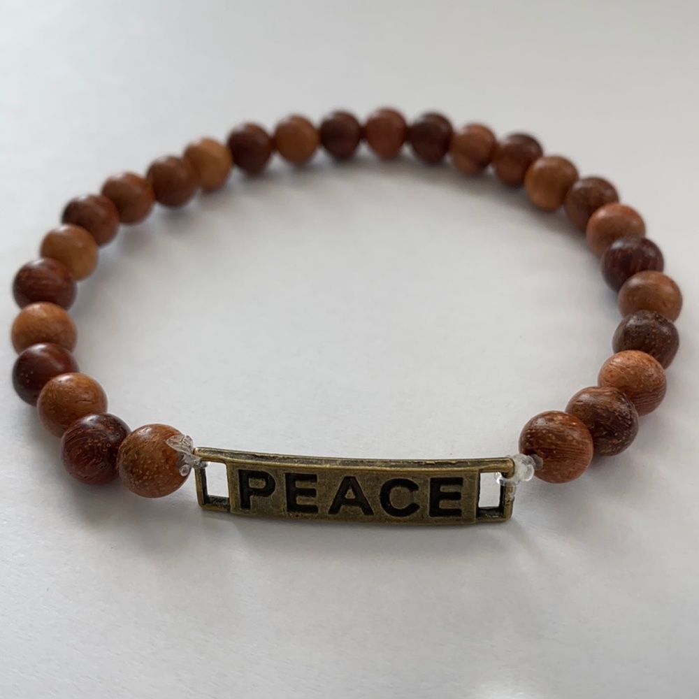 Beautiful Peace Wood Bead Bracelet